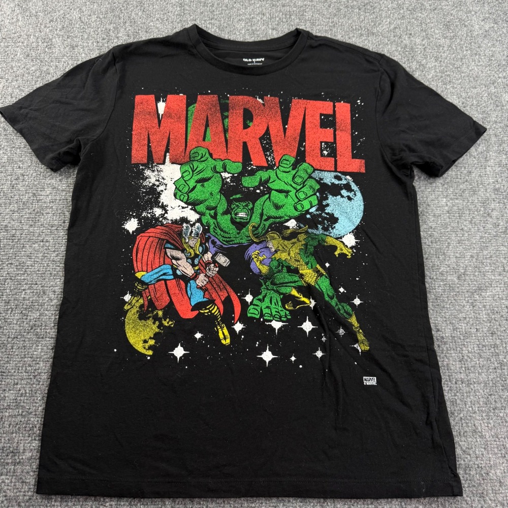 Old Navy Marvel Graphic T-Shirt Small Black Hulk Thor Loki Mens